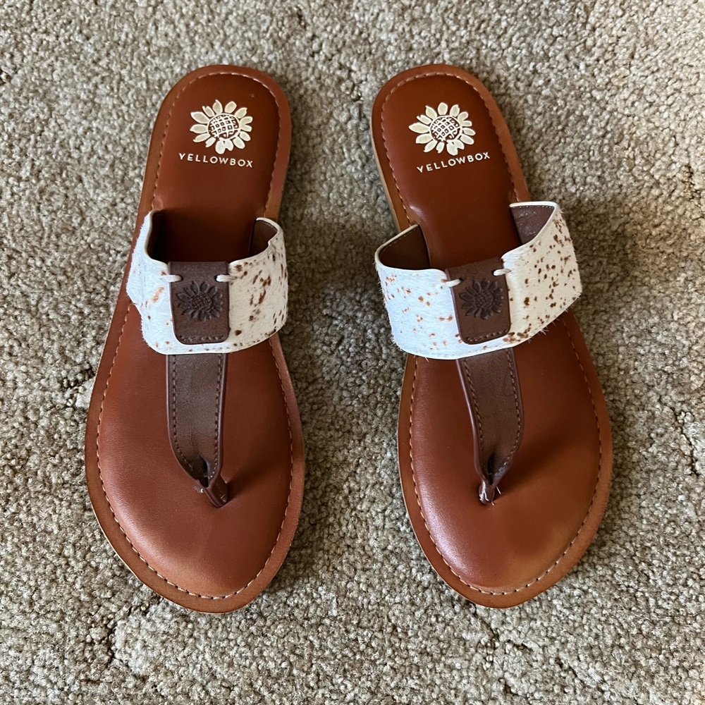 Yellow Box Leather Brown and Cream Sandals